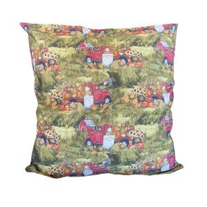Red Pickup Truck Fall Pumpkins Themed Pillow Cover - Handmade